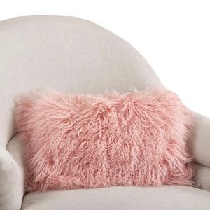 Rose Pink Mongolian Lamb Fur Pillow, 12”x20”